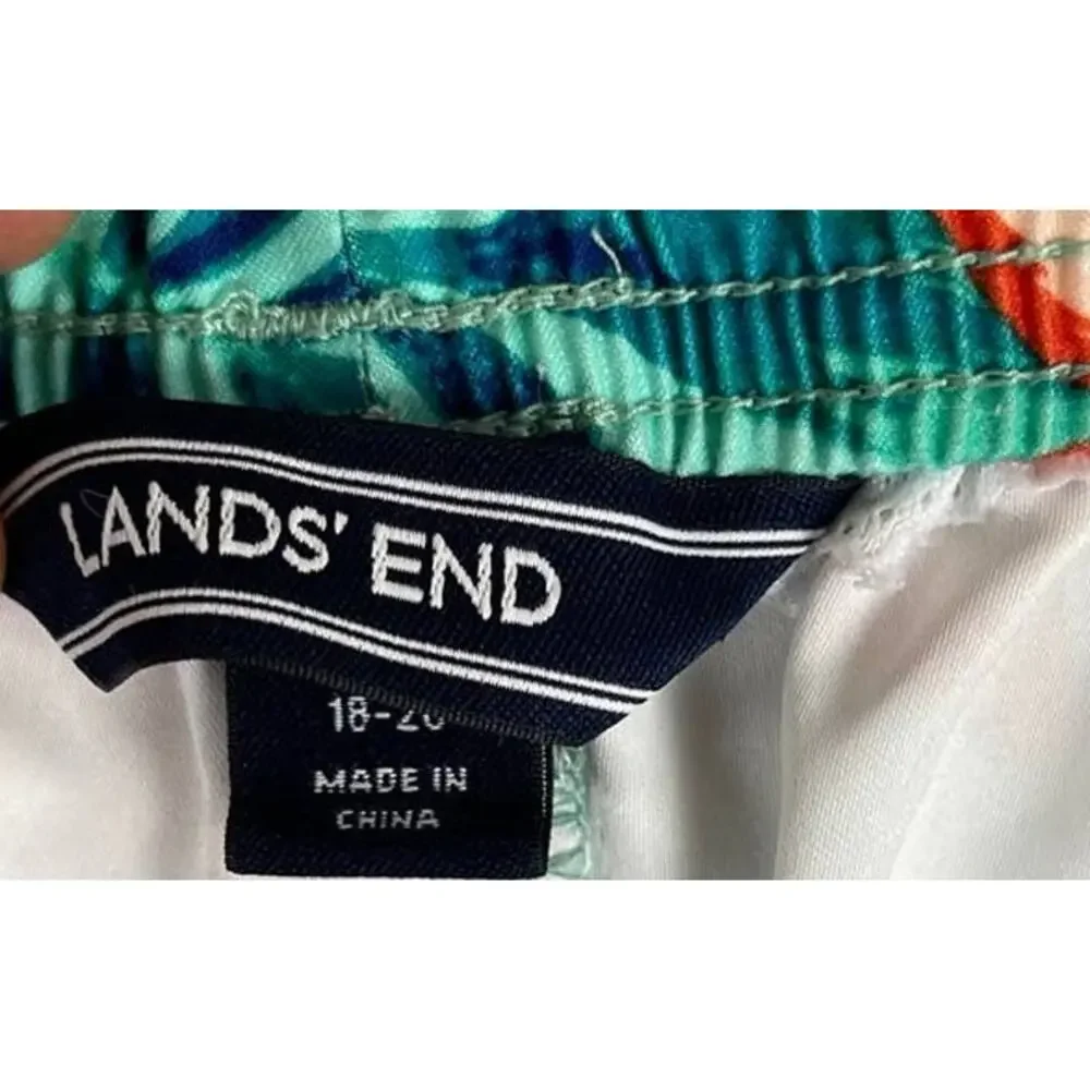 Lands' End Big Boys 18-20 Hawaiian Board Shorts Drawstring Green Floral